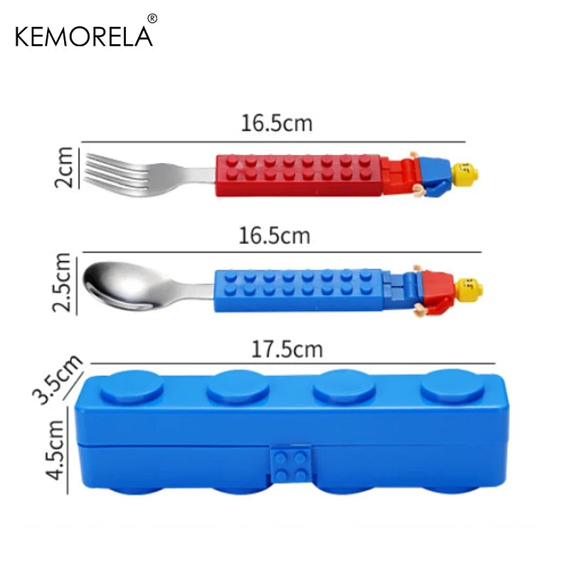 Building Blocks Kids Cutlery Set – Stainless Steel Fork & Spoon