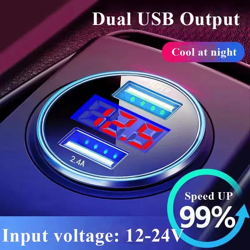 240W 2-Port USB Car Charger Fast Charging with Digital Display