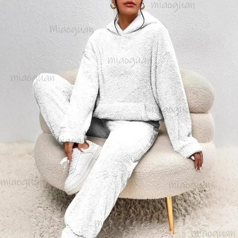 Women's Fuzzy Fleece Pajama Set – Plush Hoodie & Lounge Pants