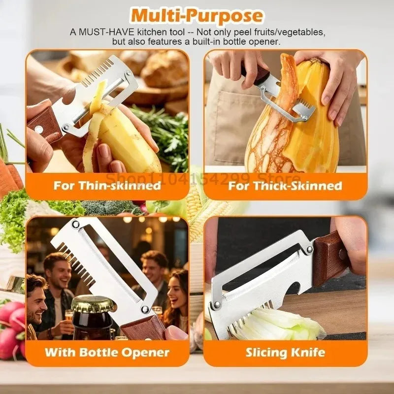 3-in-1 Vegetable Peeler & Paring Knife | Wooden Handle