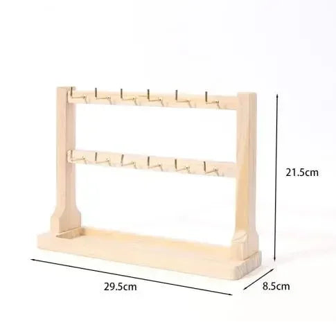 Solid Wood Jewelry Display Rack with Hooks | Multi-Tier Organizer