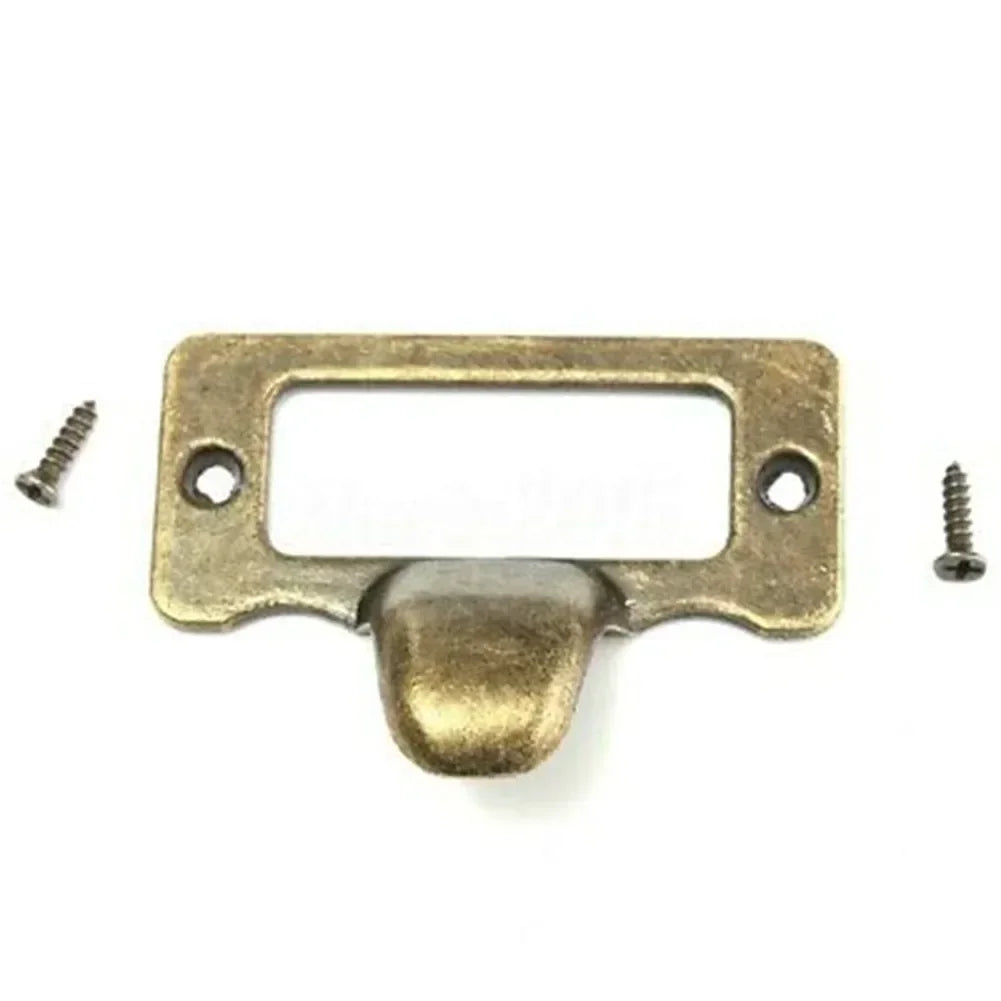 10-Pack Antique Brass Label Pulls 48x35mm | Cabinet Name Card Holders