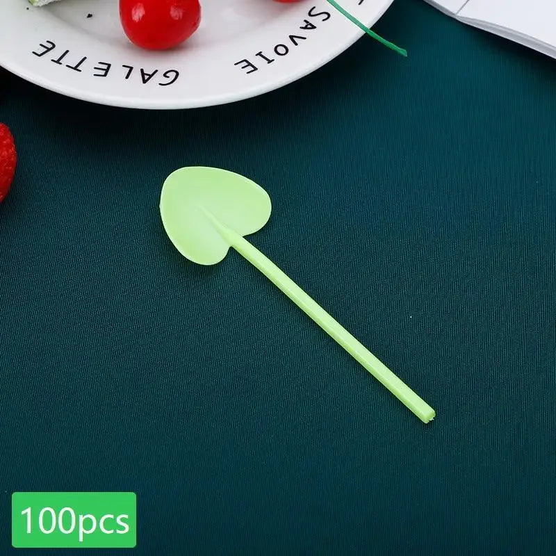 Heart Shape Disposable Spoons Colorful Long Handle Dessert Ice Cream