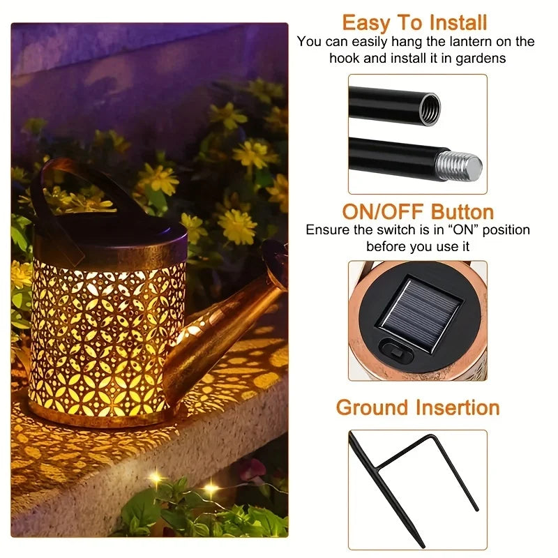 Solar Watering Can LED Garden Light | Retro Iron Stake Decor