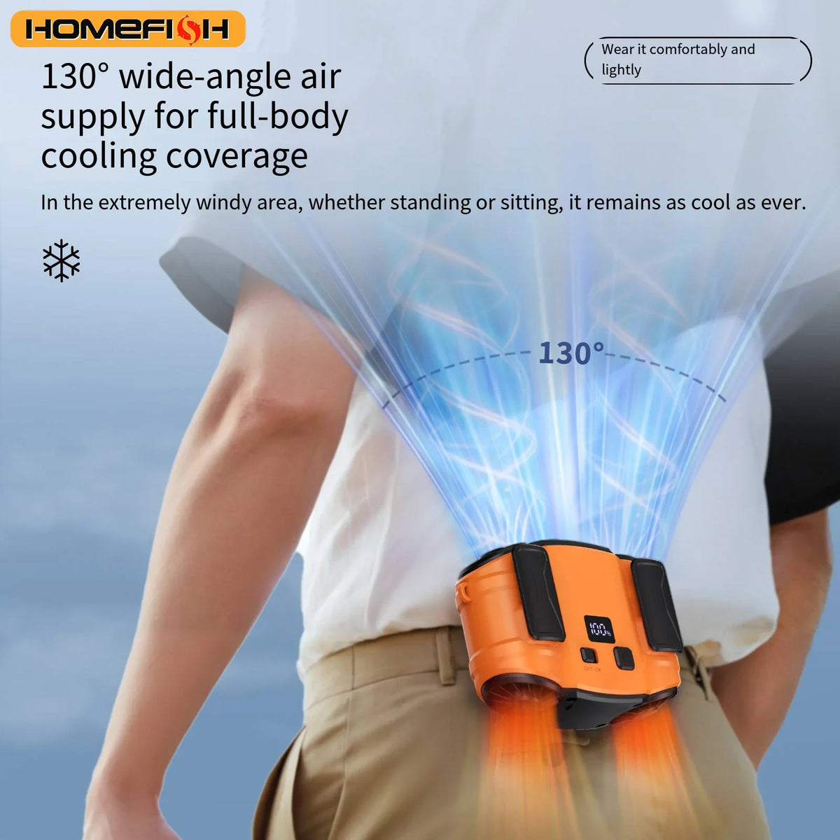 HOMEFISH Portable Waist Clip Fan – Power Bank & LED Flashlight