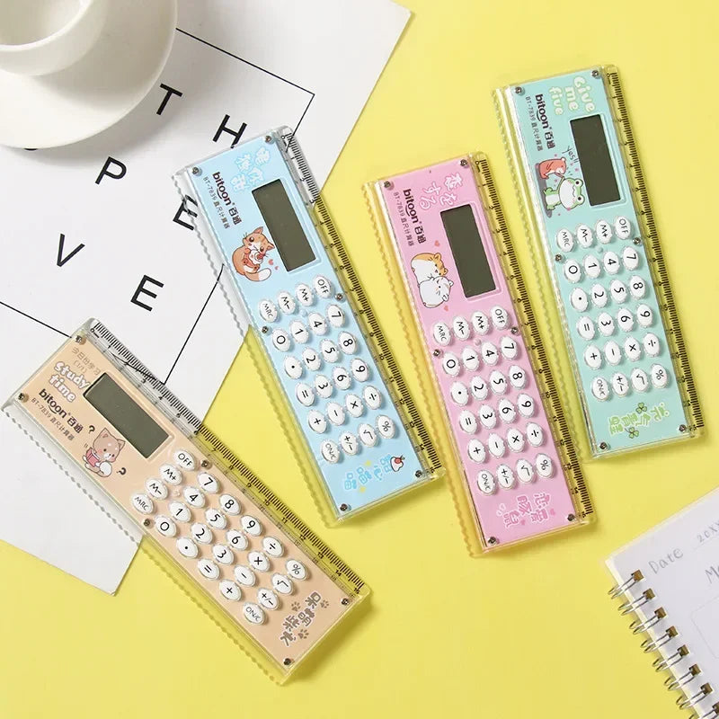 Mini Cartoon Calculator Ruler – Cute Multifunction School Supply