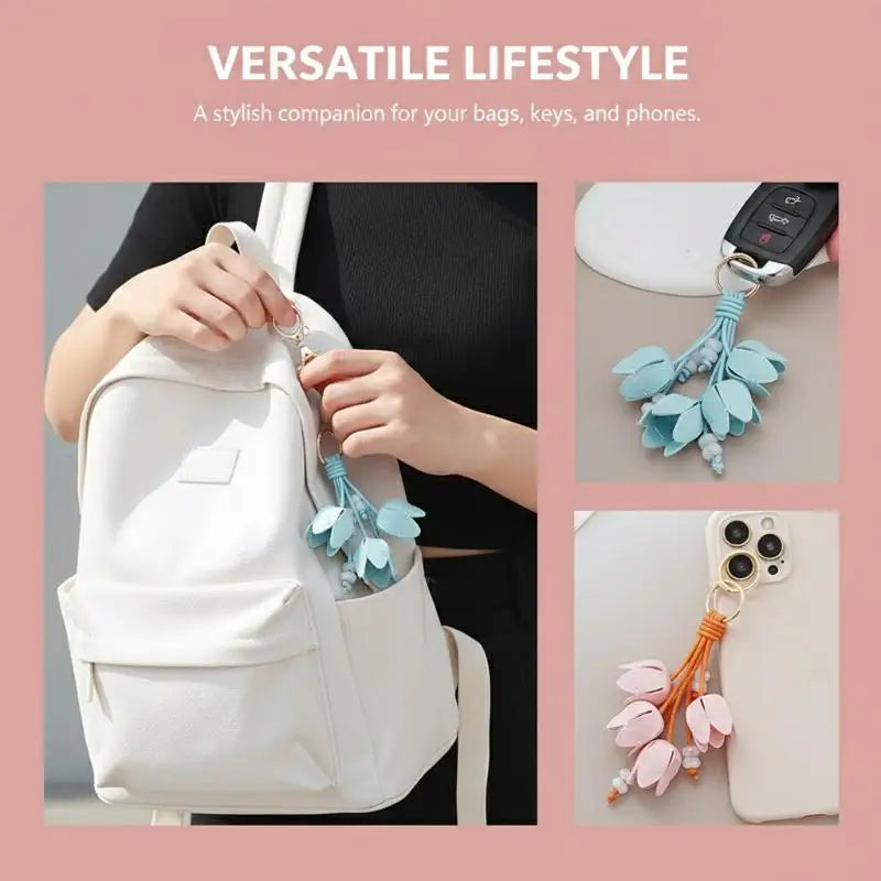 Tulip Flower Bag Charm – Floral Pendant for Handbag & Keychain