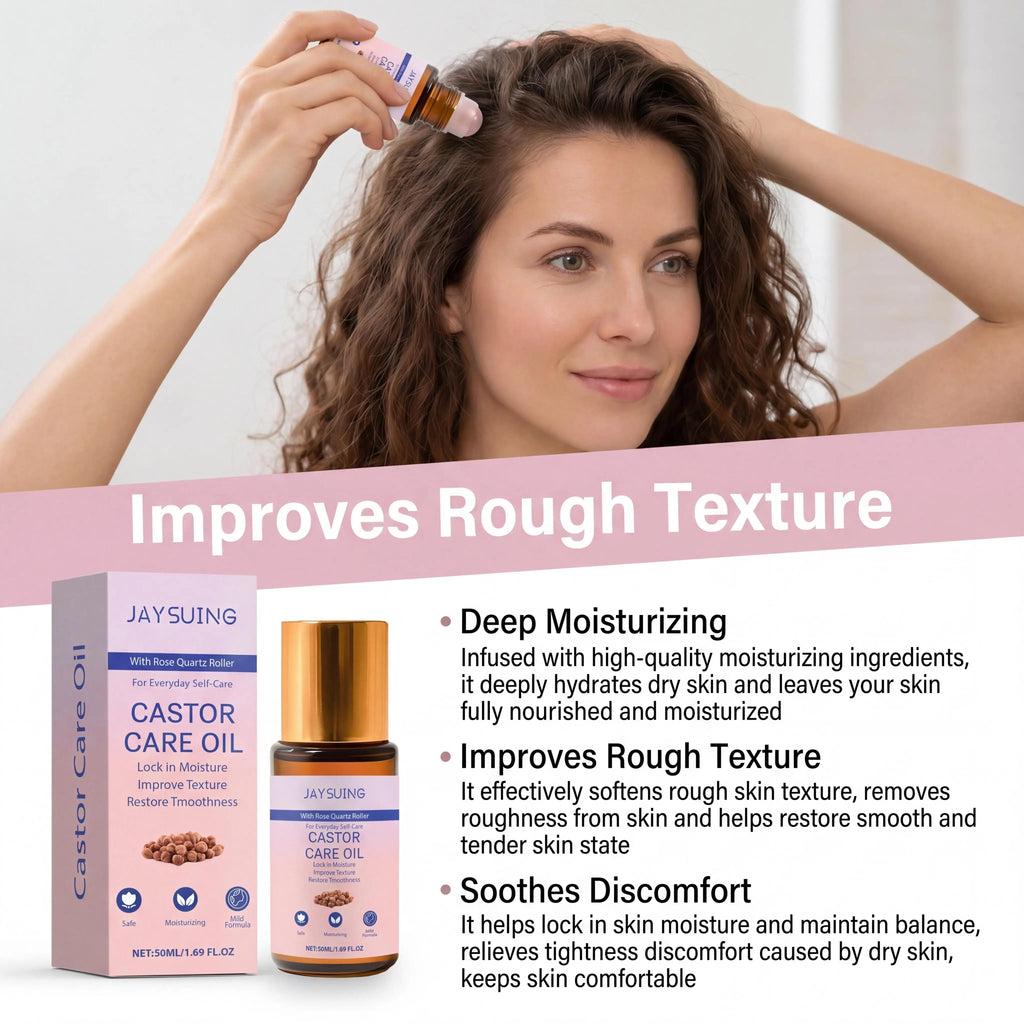 Organic Castor Oil with Rose Quartz Roller – Skin & Hair 50ml