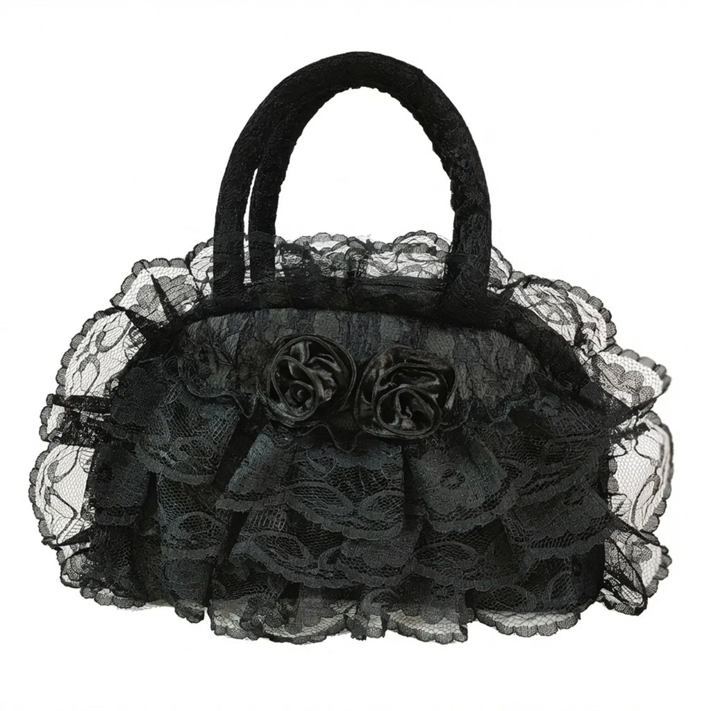 Women's Retro Vintage Handbag with Lace Ruffle Trim