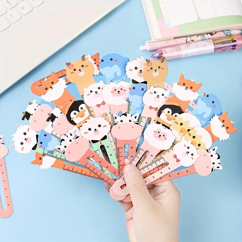 50-Pack Cartoon Animal Bookmarks Dual-purpose Rulers Office School