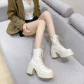 Women's Waterproof Platform Lace-Up Ankle Boots 9cm Heel