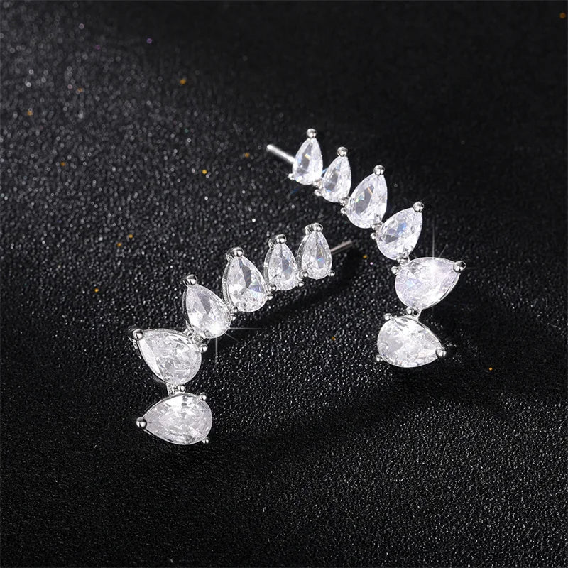 Huitan Crystal Pear CZ Drop Earrings – Silver-Tone Women