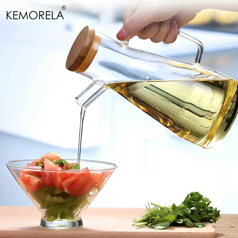 KEMORELA 900ml Glass Oil Bottle with Handle | PVC-Free Kitchen