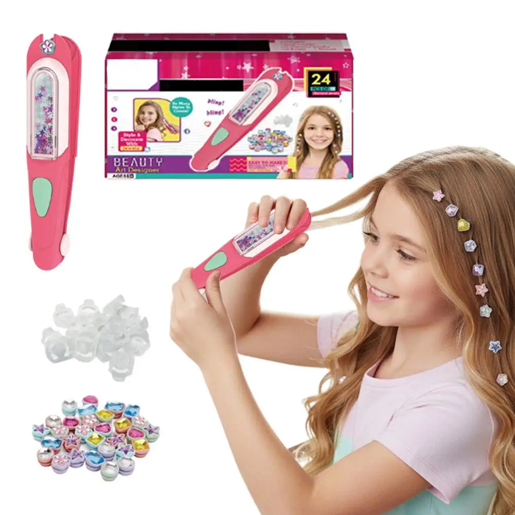 Automatic Hair Braiding & Gem Stamper Toy Kit for Girls