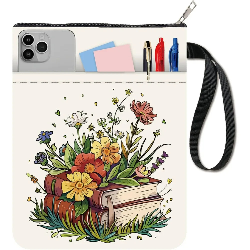 Floral Book Sleeve – Washable Cloth Cover with Zipper Pocket