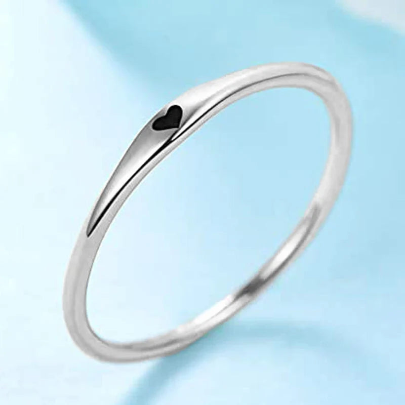 Huitan Heart Enamel Ring – Silver & Rose Gold Thin Band