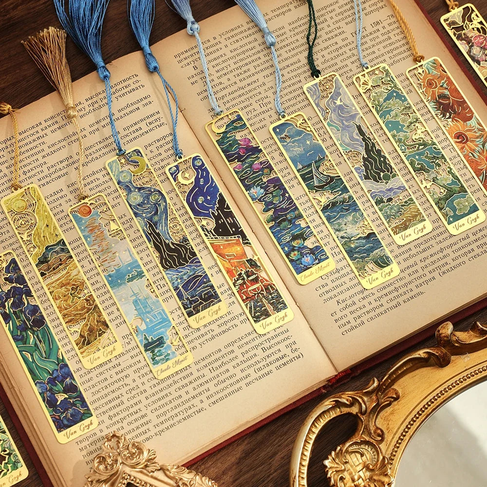 12-Pack Vintage Hollow Metal Bookmarks with Long Tassels