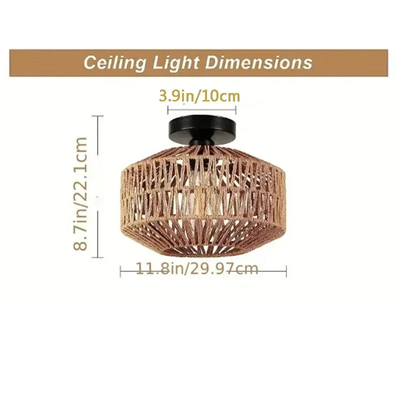 Hand-Woven Rattan Ceiling Lamp | E27 Boho Pendant Light