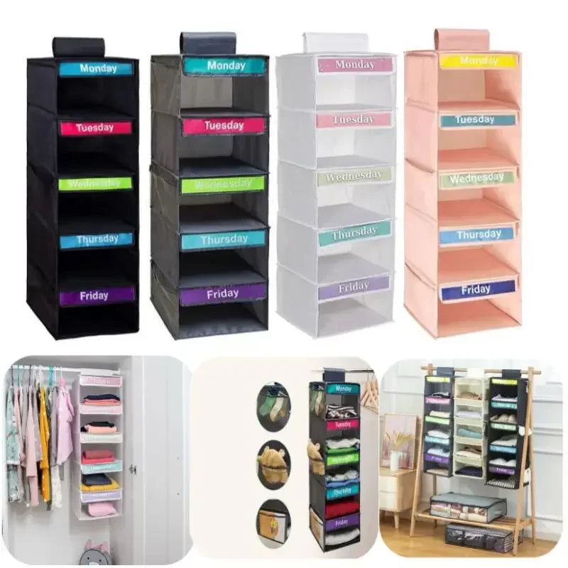 5-Shelf Kids Weekly Hanging Closet Organizer – Days of Week