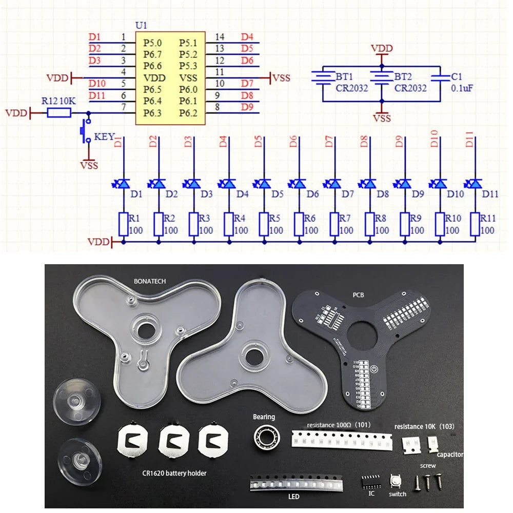 LED 3-Leaf Fingertip Gyro DIY Soldering Kit – LOTHYE RG550