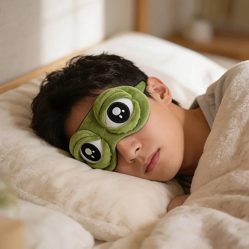 3D Frog Sleep Mask – Soft Flannel Blindfold for Travel & Rest