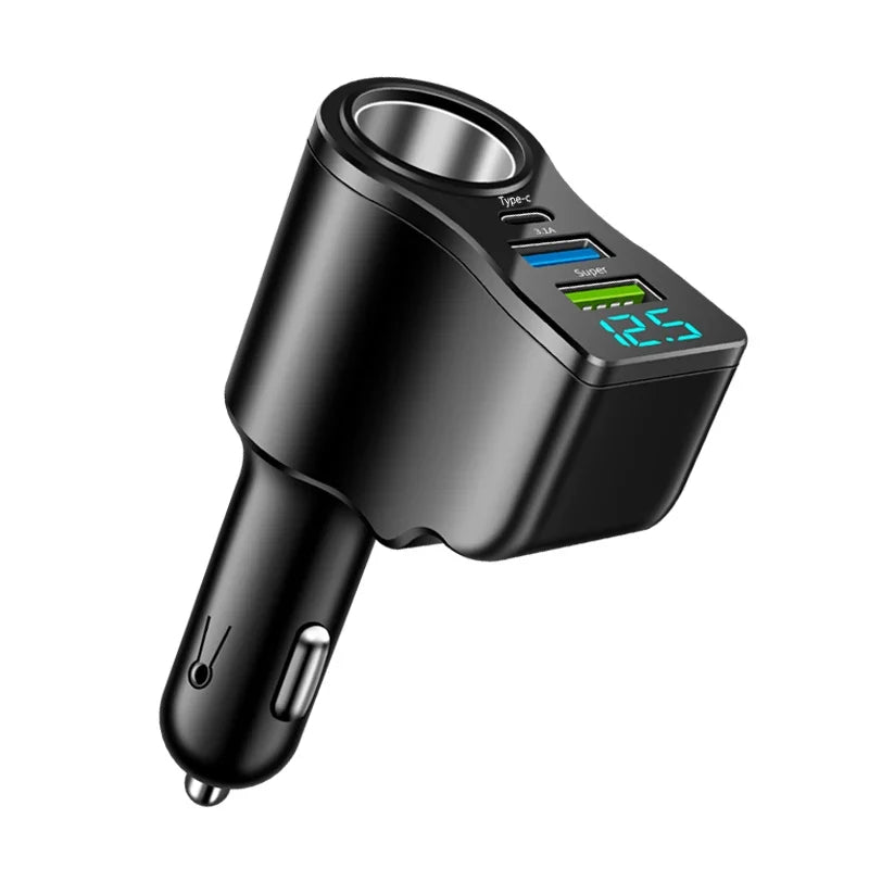 66W Dual USB Car Charger with Digital Display | 3-in-1