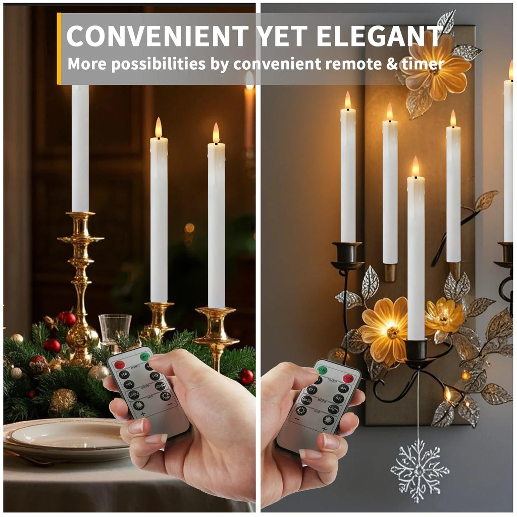 12 LED Rechargeable Flameless Taper Candle Battery Operated Remote