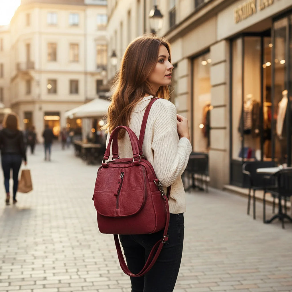 Women's Retro PU Leather Multiway Backpack | School & Travel