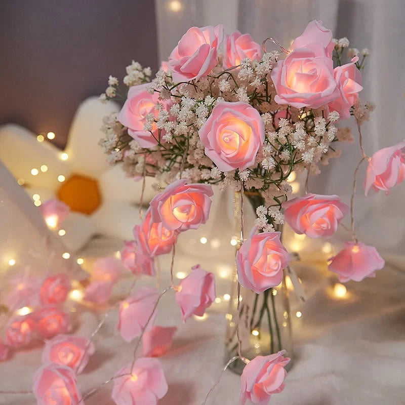 LED Pink Rose Flower String Lights USB Powered Wedding Home Party