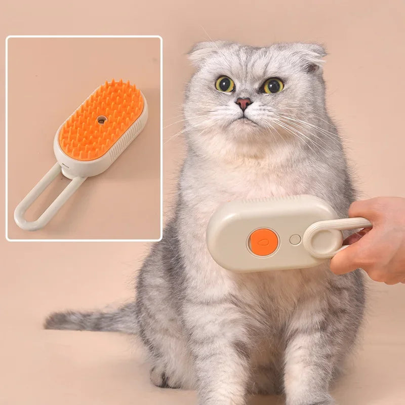 3-in-1 USB Steam Pet Brush | Cat & Dog Grooming Comb