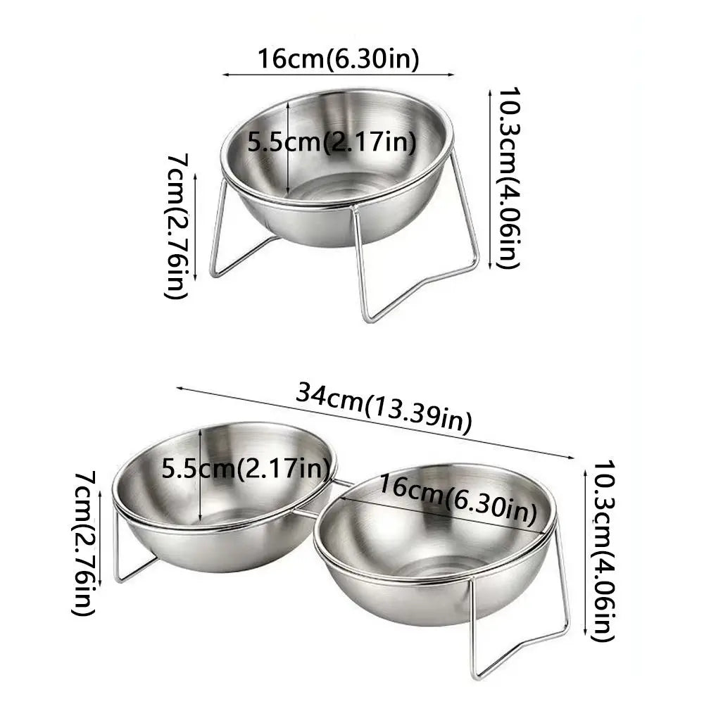 Elevated Stainless Steel Cat Double Bowl Set – Anti-Tip Raised