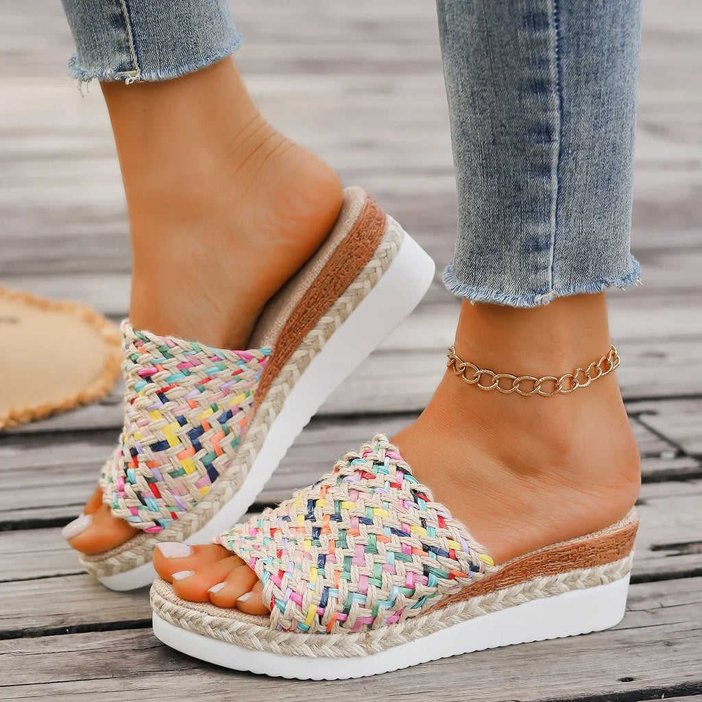 Women's Boho Woven Wedge Platform Sandals – Sizes 36–43