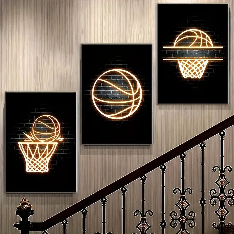 3-Piece Basketball Canvas Wall Art | Teen Boys Room Decor
