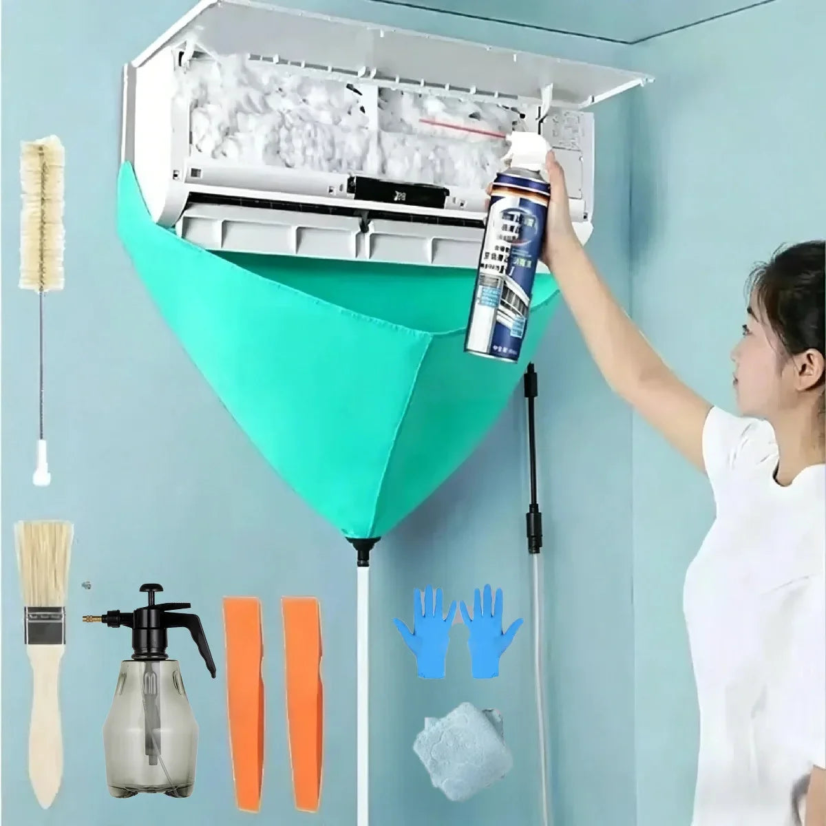 AC Cleaning Kit – Leak-Proof Cover, Brushes & Water Pipe Set