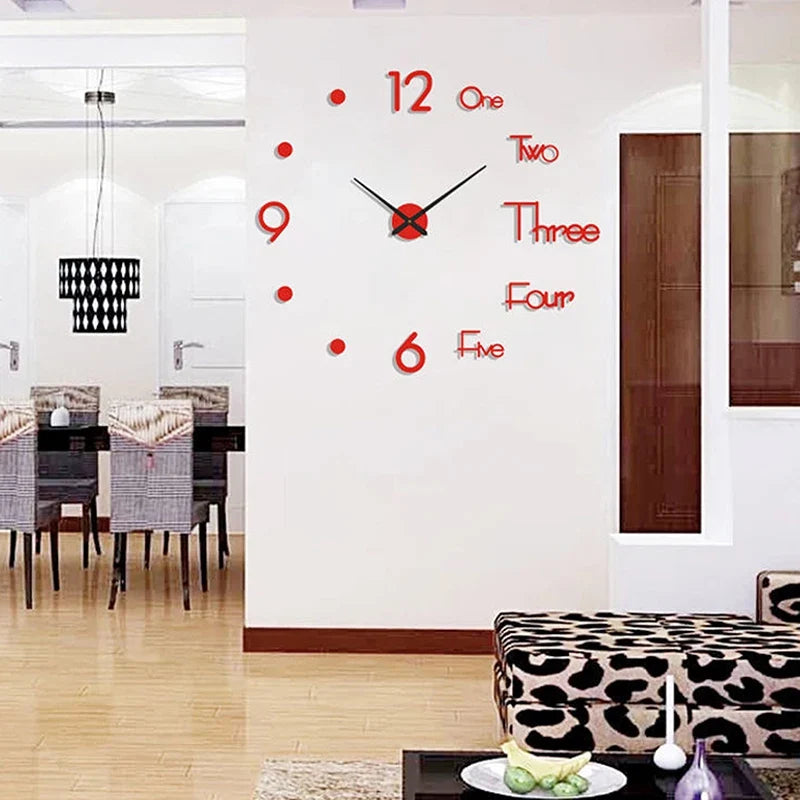 3D DIY Mirror Wall Clock – Silent Quartz Acrylic Home Decor