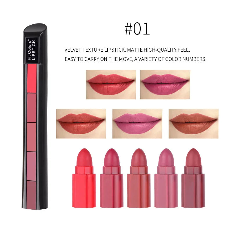 Fit Colors Velvet Matte Lipstick Set – 5 Shades, Long-Lasting
