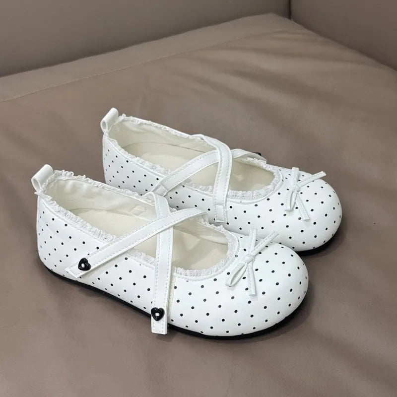 Women's Mary Jane Ballet Flats – Polka Dot Bow Non-Slip
