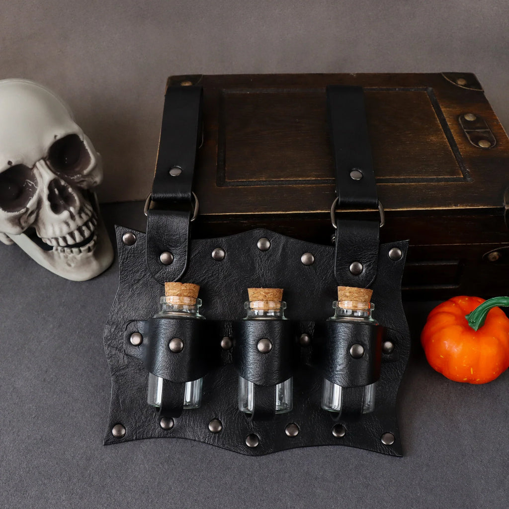 Medieval Alchemy Vial PU Holder Belt Hanging Potion Magic Costume