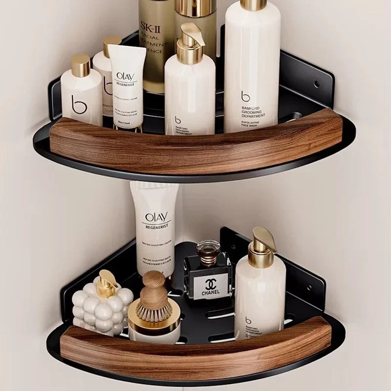 Wood Corner Wall Shelf – Bathroom Organizer Rack | Triangular