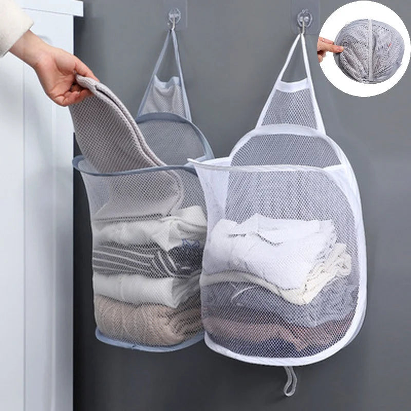 Wall-Mounted Foldable Laundry Basket – Breathable Mesh Hamper