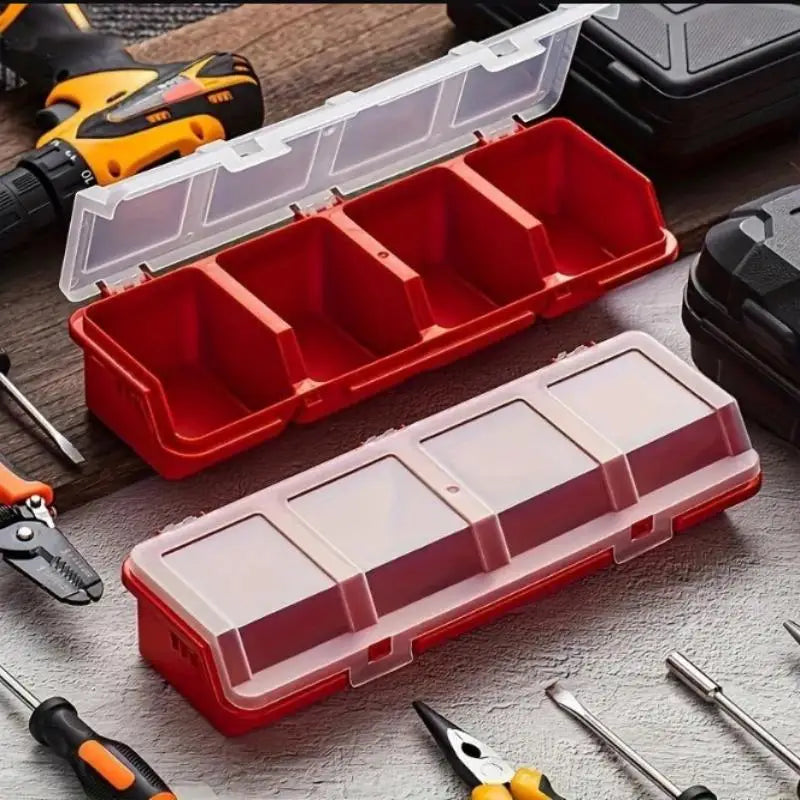 4-Compartment Plastic Parts Storage Box with Lid | Screw Organizer