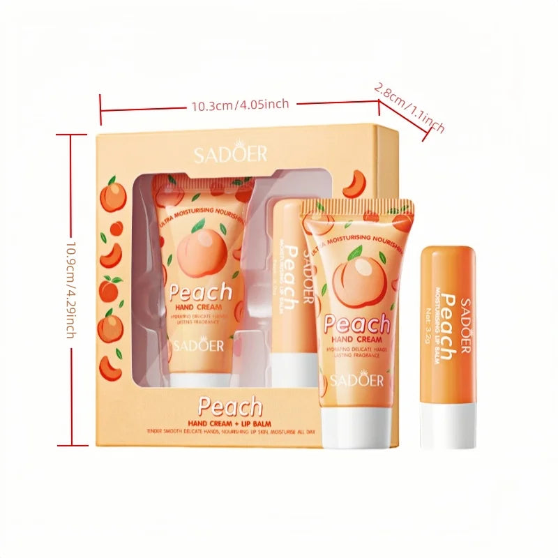 SADOER Peach Hand Cream & Lip Balm Set – Daily Moisture