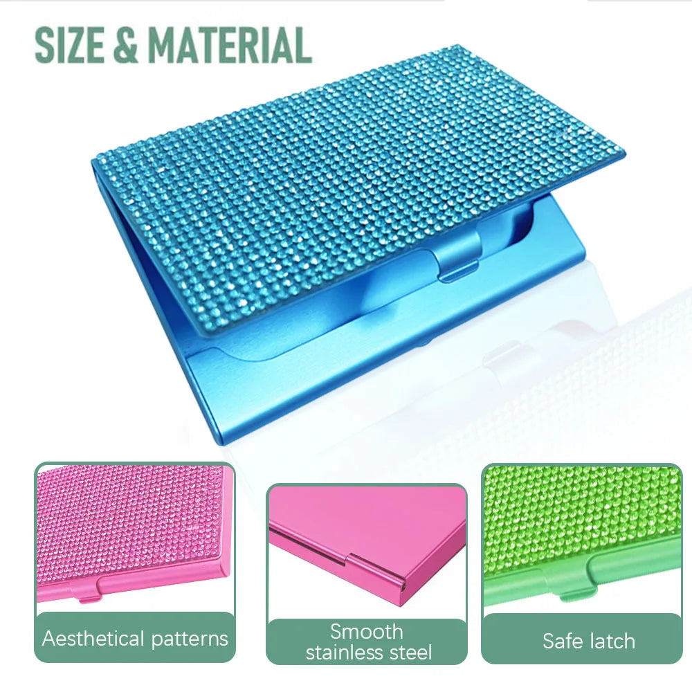 Bview Art Elegant Metal Card Holder Embellished Shiny Rhinestones
