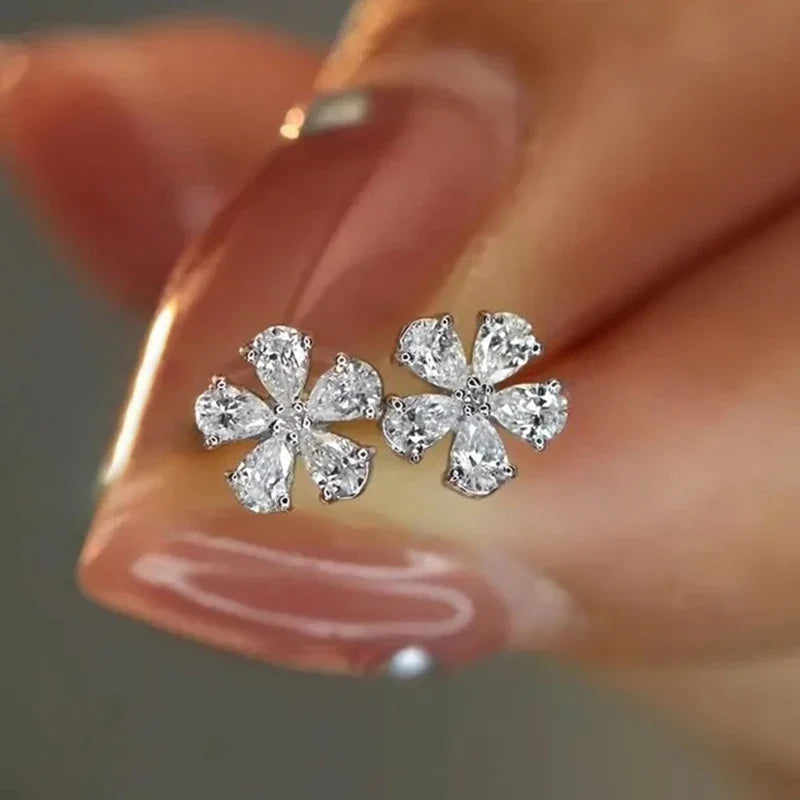 Huitan Flower CZ Stud Earrings – Sparkling Women's Jewelry