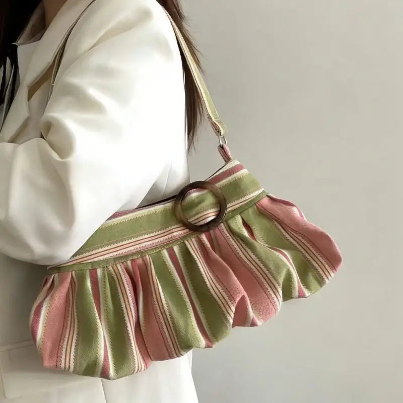 Women's Y2K Striped Ruched Underarm Shoulder Bag | Vintage Tote