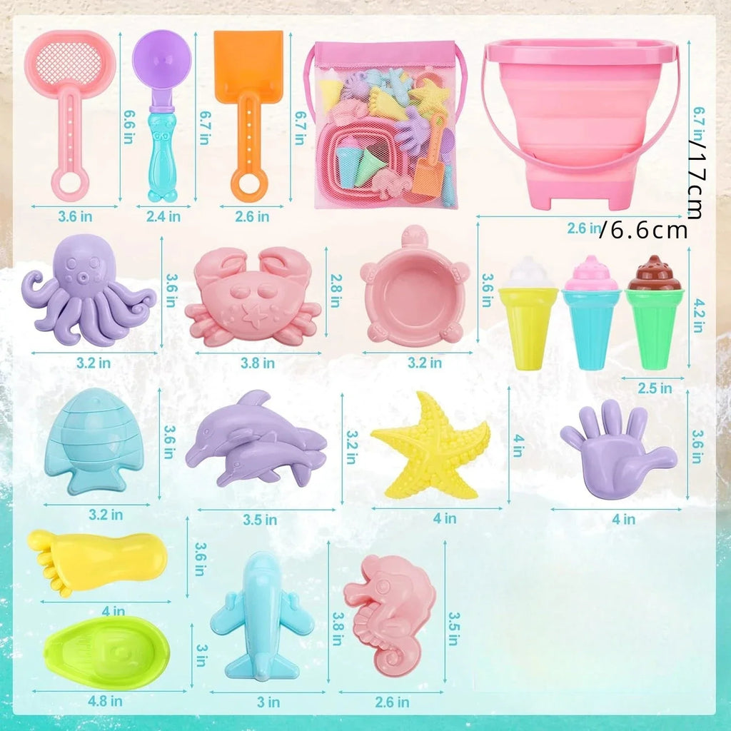 20-Piece Kids Beach Toys Set | Sand Molds, Ice Cream & Bucket