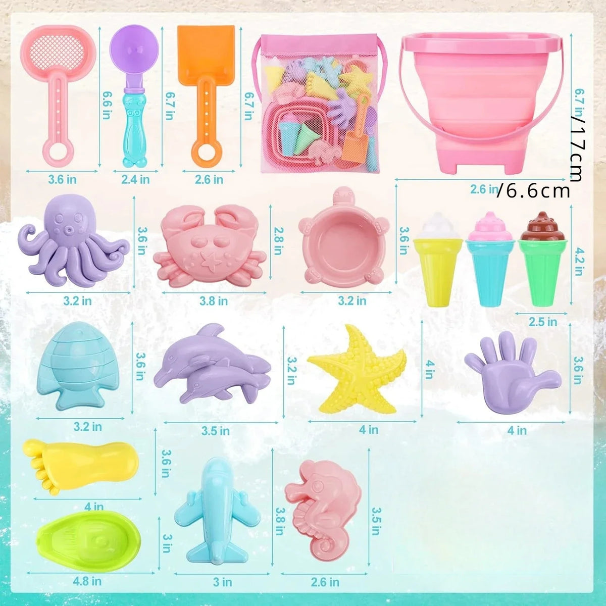 20-Piece Kids Beach Toys Set | Sand Molds, Ice Cream & Bucket
