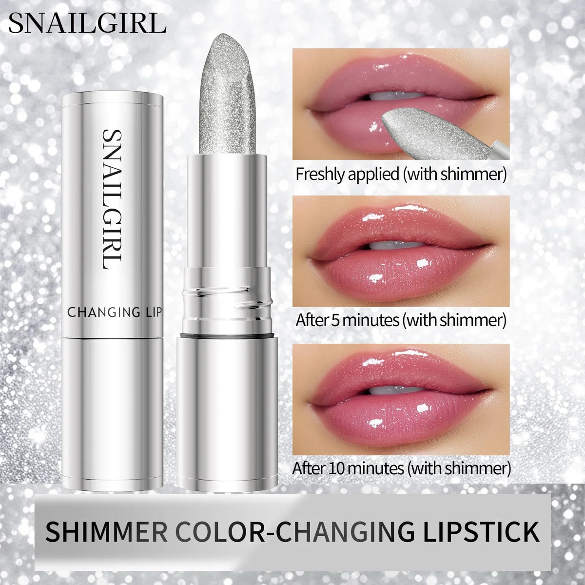QIC Color-Changing Glitter Lipstick – Matte Waterproof Lip Tint