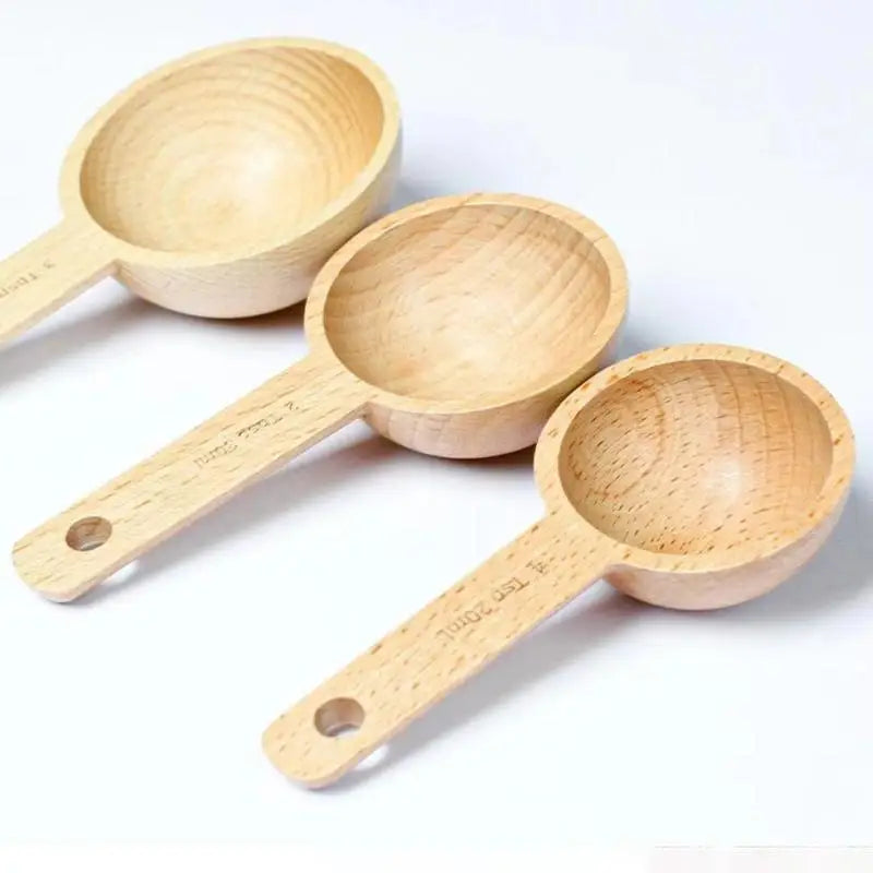 Wooden Measuring Spoon Portable Beech Walnut 7 5- Non-slip Kitchen