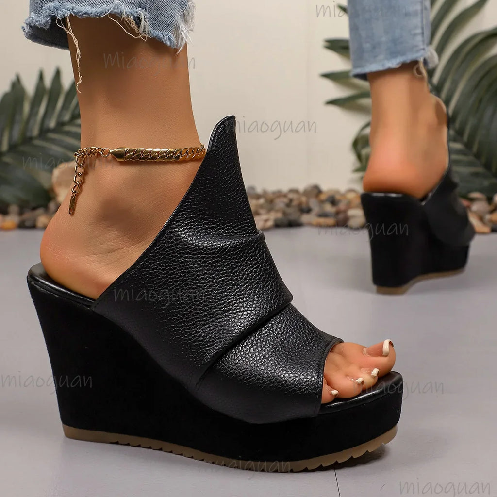Women's 10cm Wedge Sandals – Roman Open Toe Platform Slides